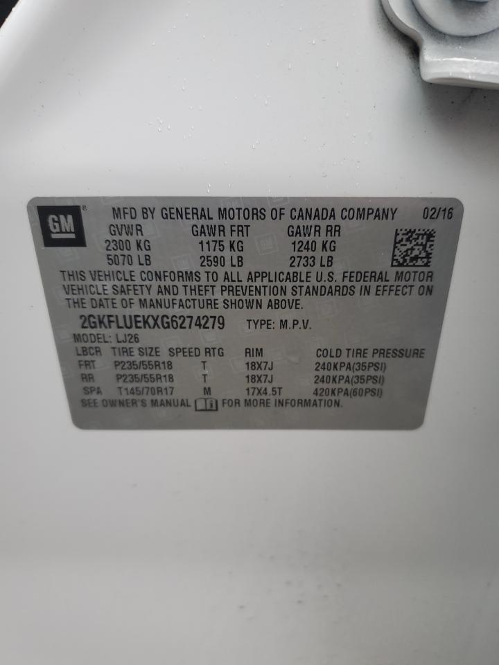 2016 GMC Terrain Slt VIN: 2GKFLUEKXG6274279 Lot: 92693385