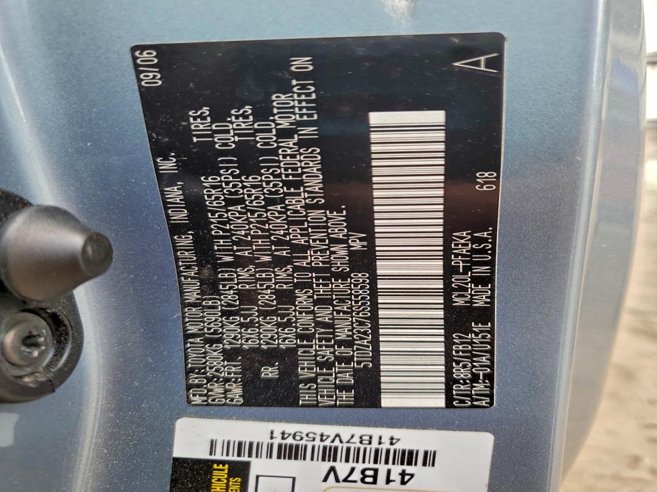 2006 Toyota Sienna Ce VIN: 5TDZA23C76S558598 Lot: 93880745
