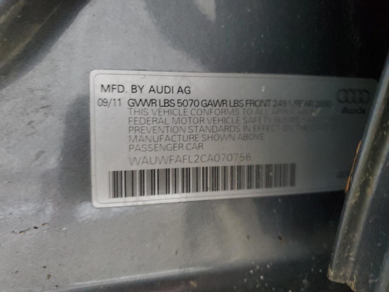 2012 Audi A4 Premium Plus VIN: WAUWFAFL2CA070756 Lot: 92995885