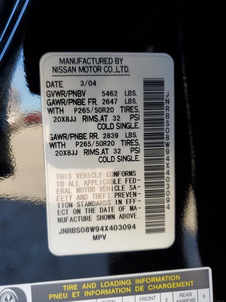 2004 Infiniti Fx45 VIN: JNRBS08W94X403094 Lot: 91175015