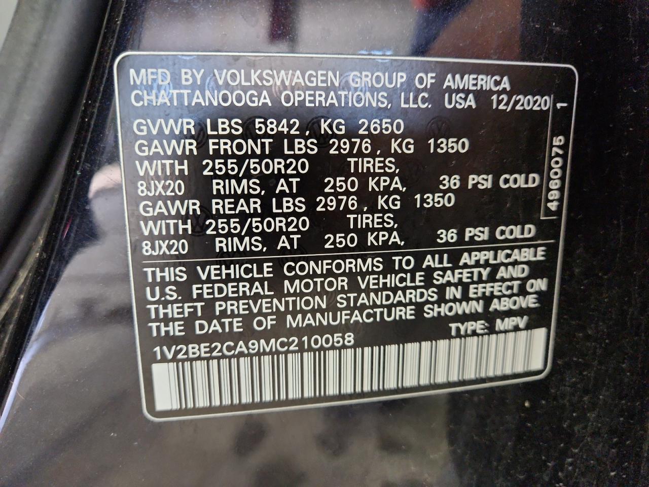 2021 Volkswagen Atlas Cross Sport Sel VIN: 1V2BE2CA9MC210058 Lot: 93193785