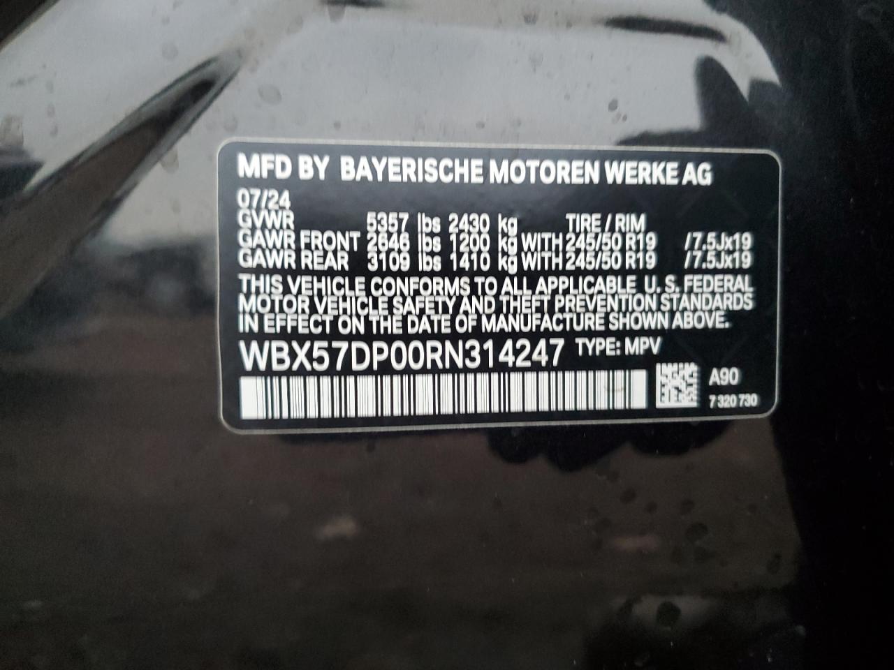 2024 BMW X3 xDrive30I VIN: WBX57DP00RN314247 Lot: 93300815