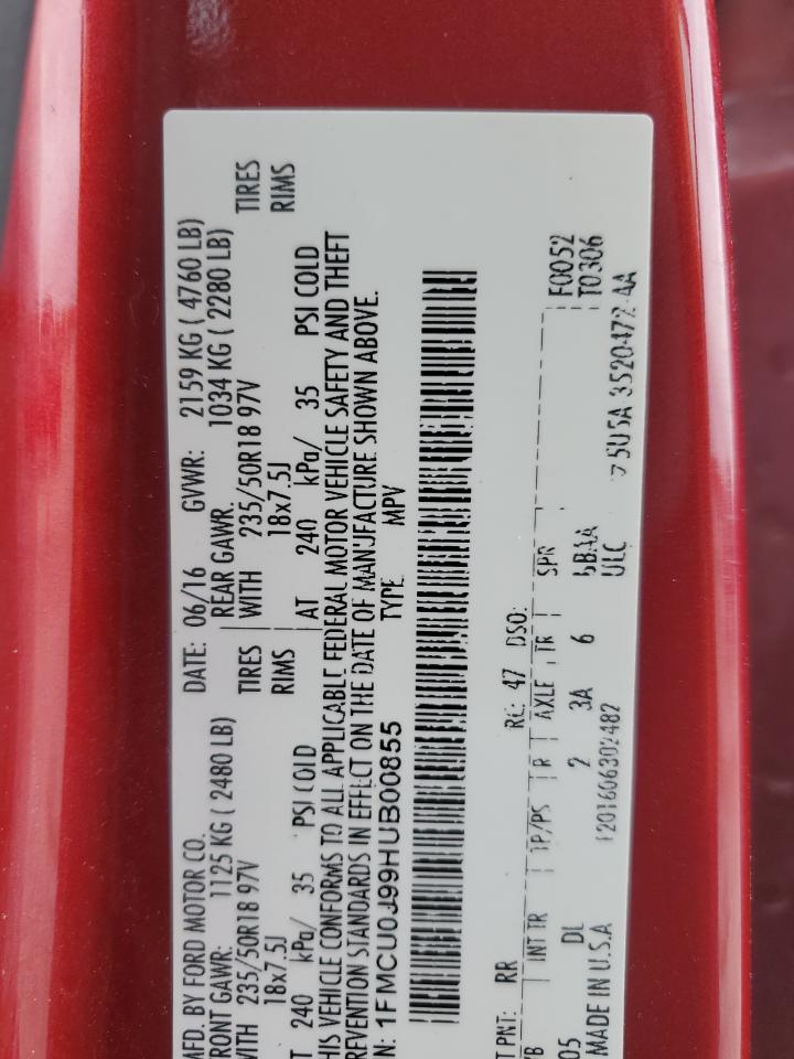 2017 Ford Escape Titanium VIN: 1FMCU0J99HUB00855 Lot: 93069285