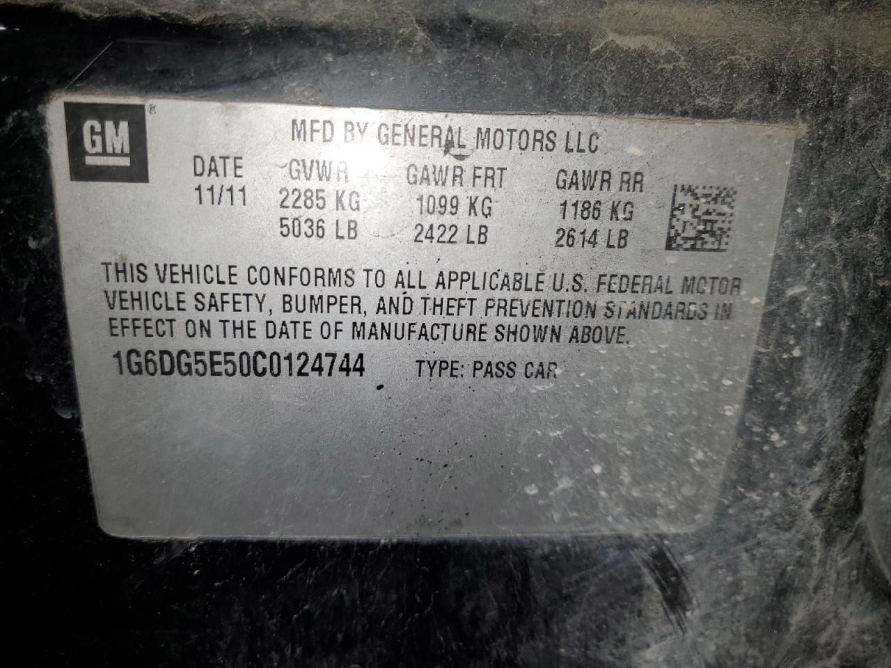 2012 Cadillac Cts Luxury Collection VIN: 1G6DG5E50C0124744 Lot: 91904395