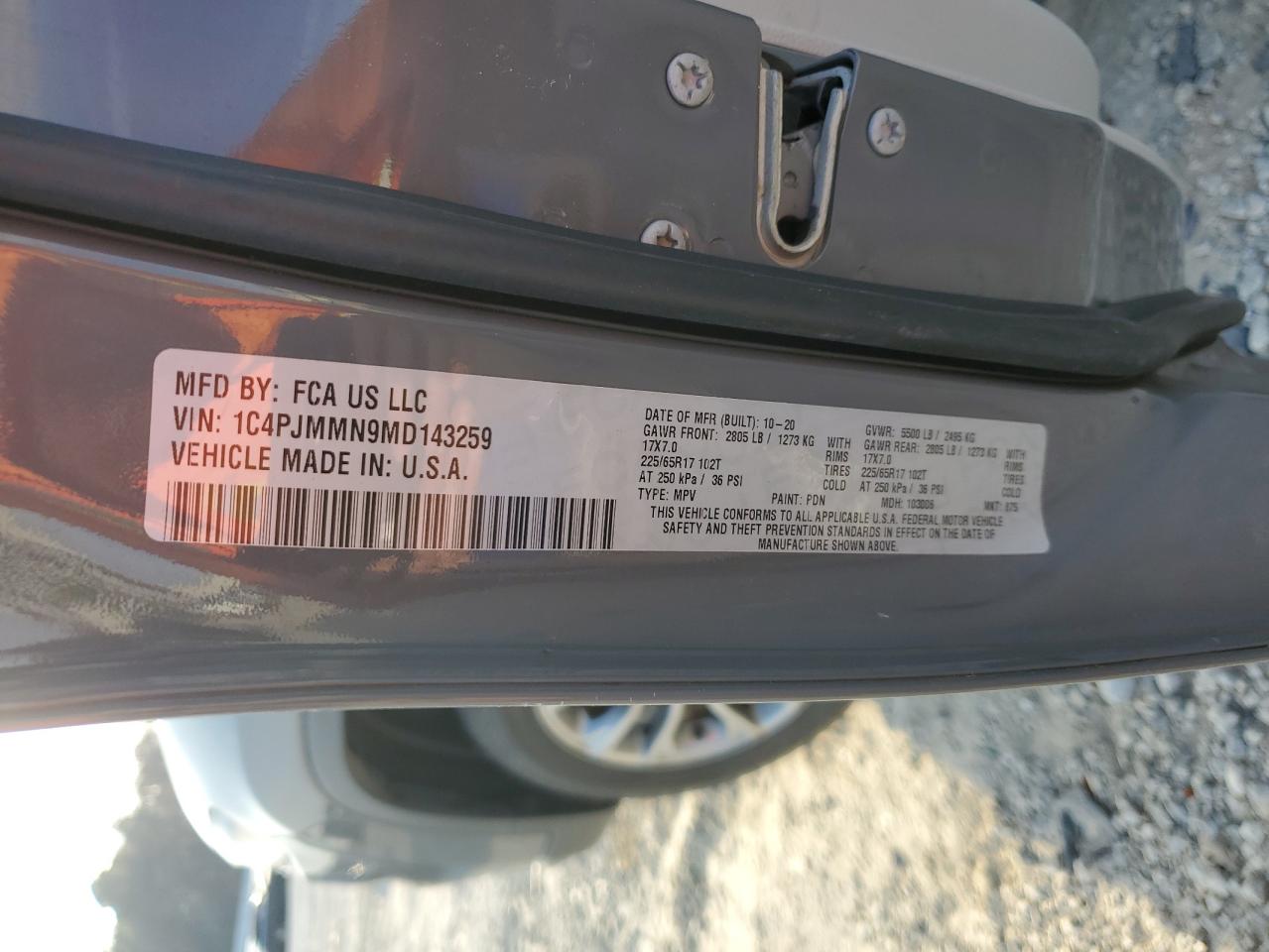 2021 Jeep Cherokee Latitude Lux VIN: 1C4PJMMN9MD143259 Lot: 93465005