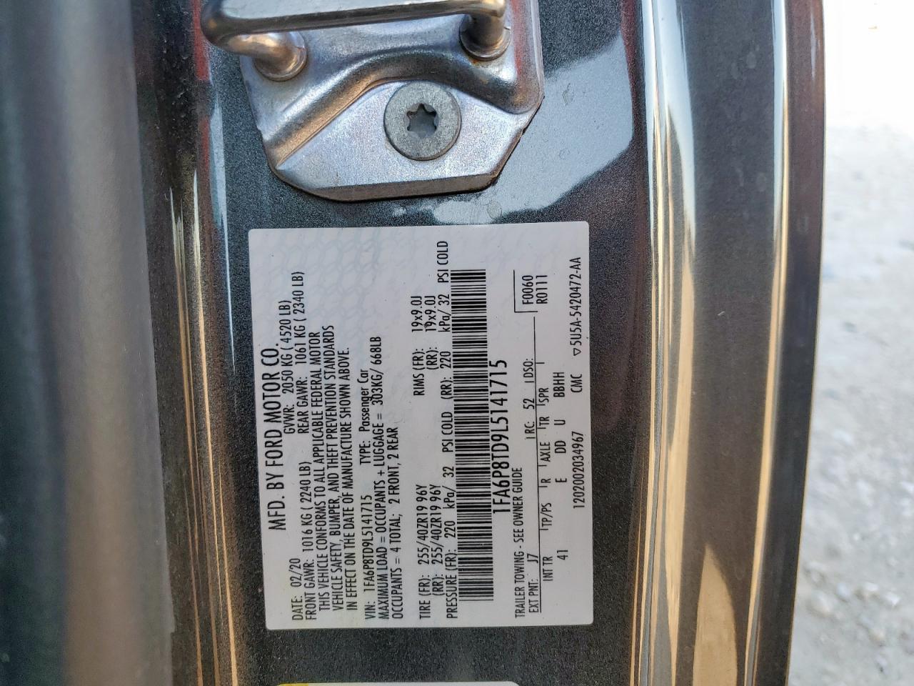 2020 Ford Mustang VIN: 1FA6P8TD9L5141715 Lot: 91413315