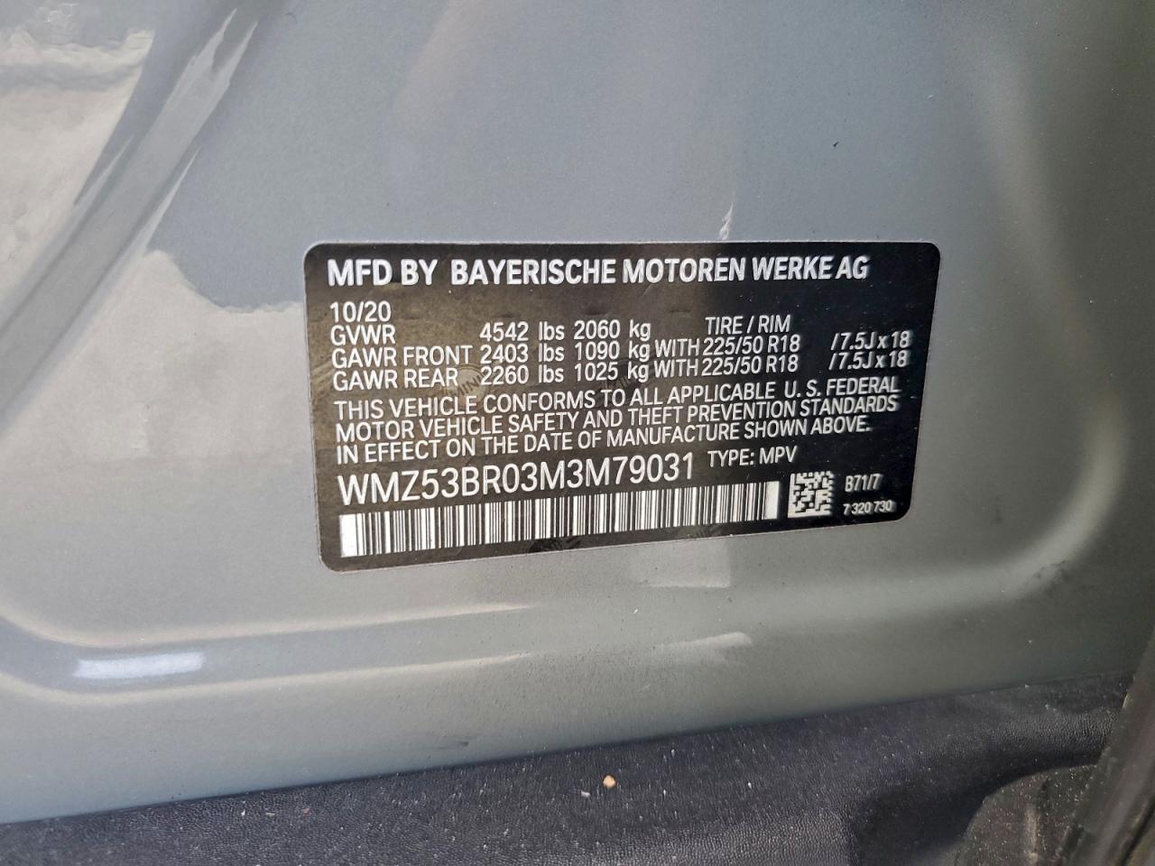 2021 Mini Cooper S Countryman VIN: WMZ53BR03M3M79031 Lot: 93451205