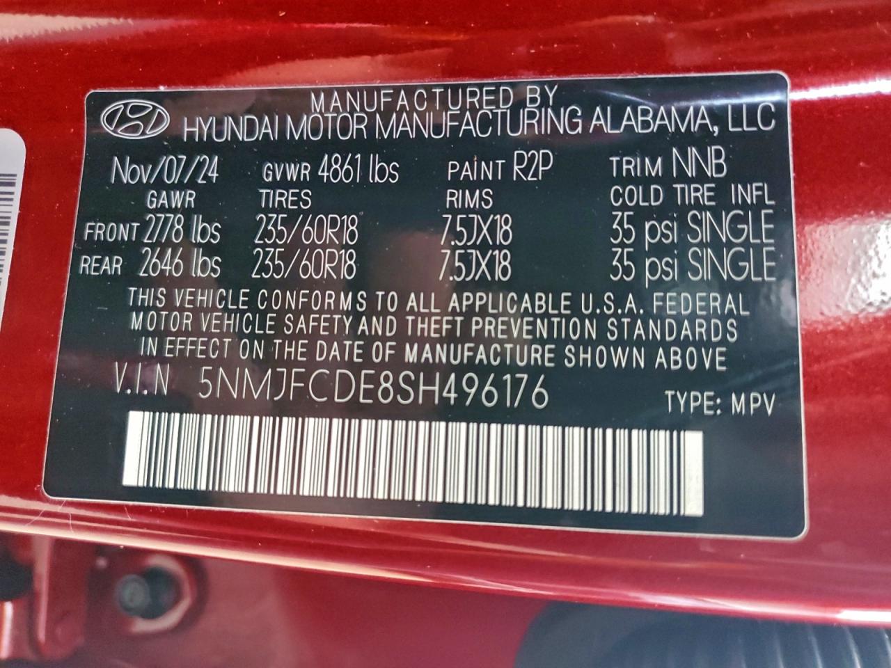 2025 Hyundai Tucson Xrt VIN: 5NMJFCDE8SH496176 Lot: 94433315