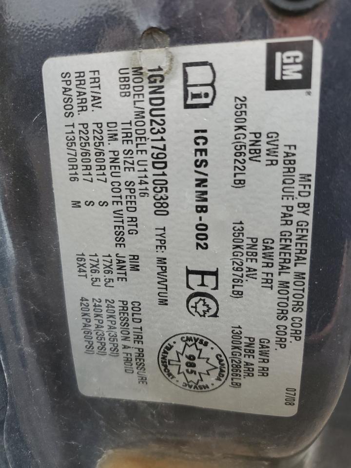 2009 Chevrolet Uplander Ls VIN: 1GNDU23179D105380 Lot: 87393455