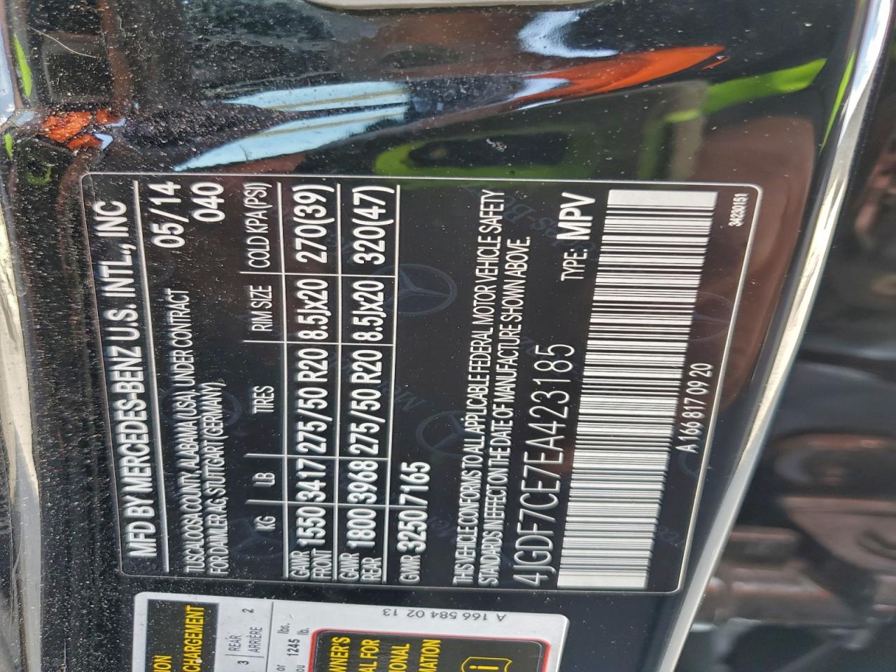 2014 Mercedes-Benz Gl 450 4Matic VIN: 4JGDF7CE7EA423185 Lot: 94600455