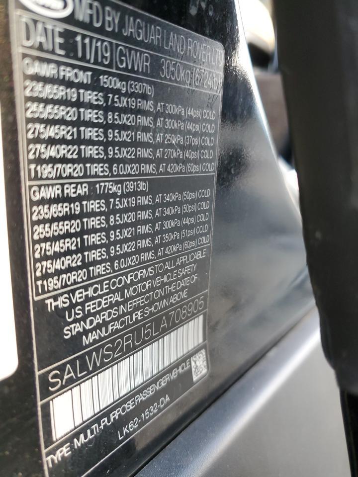 2020 Land Rover Range Rover Sport Hst VIN: SALWS2RU5LA708905 Lot: 93521525
