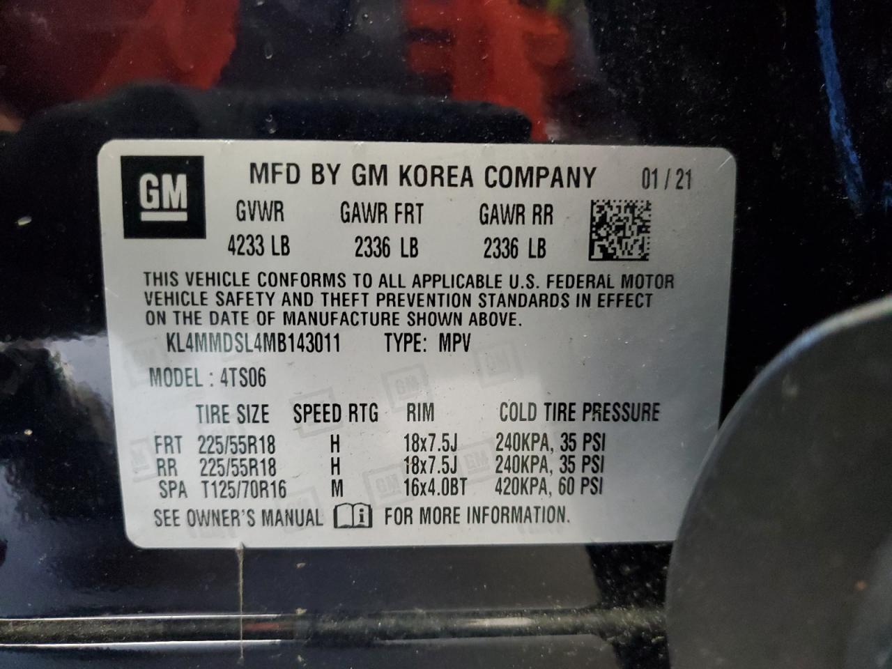 2021 Buick Encore Gx Select VIN: KL4MMDSL4MB143011 Lot: 93650915