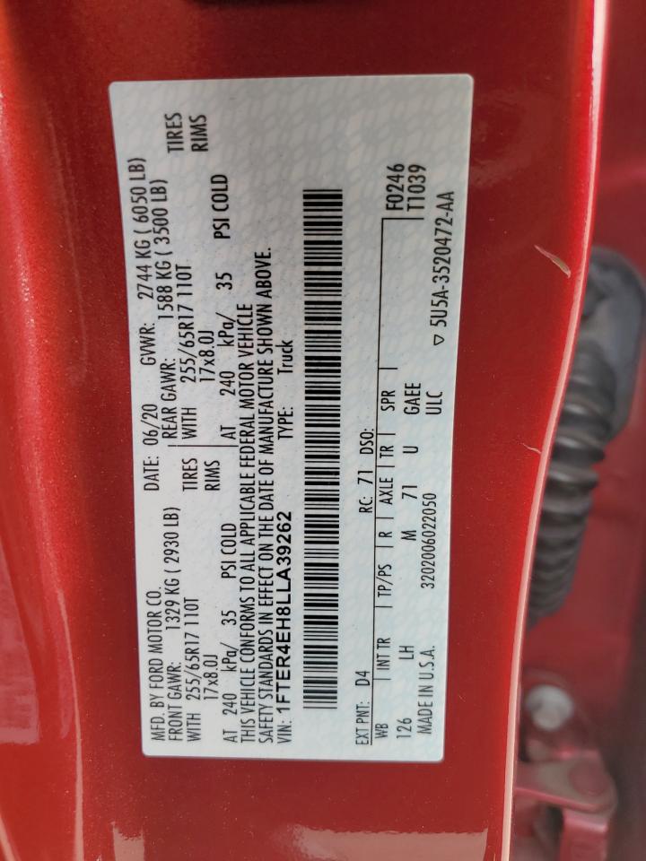 2020 Ford Ranger Xl VIN: 1FTER4EH8LLA39262 Lot: 92100565