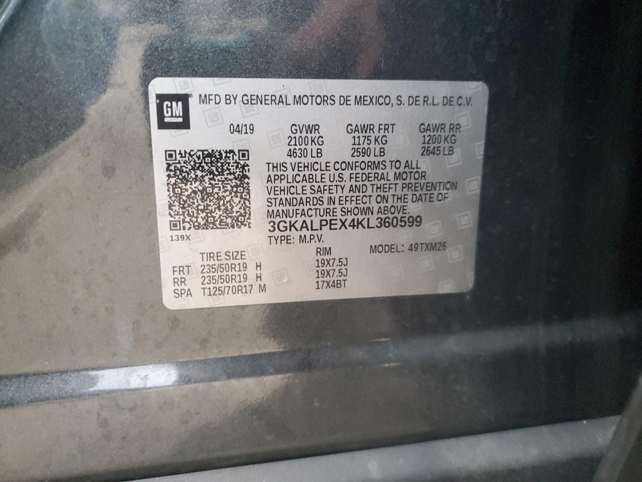 2019 GMC Terrain Slt VIN: 3GKALPEX4KL360599 Lot: 92248985