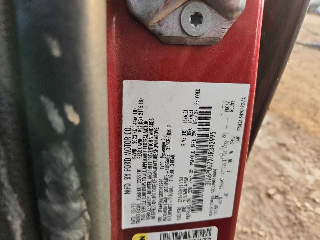 2013 Ford Fusion S VIN: 3FA6P0G7XDR342995 Lot: 93603535