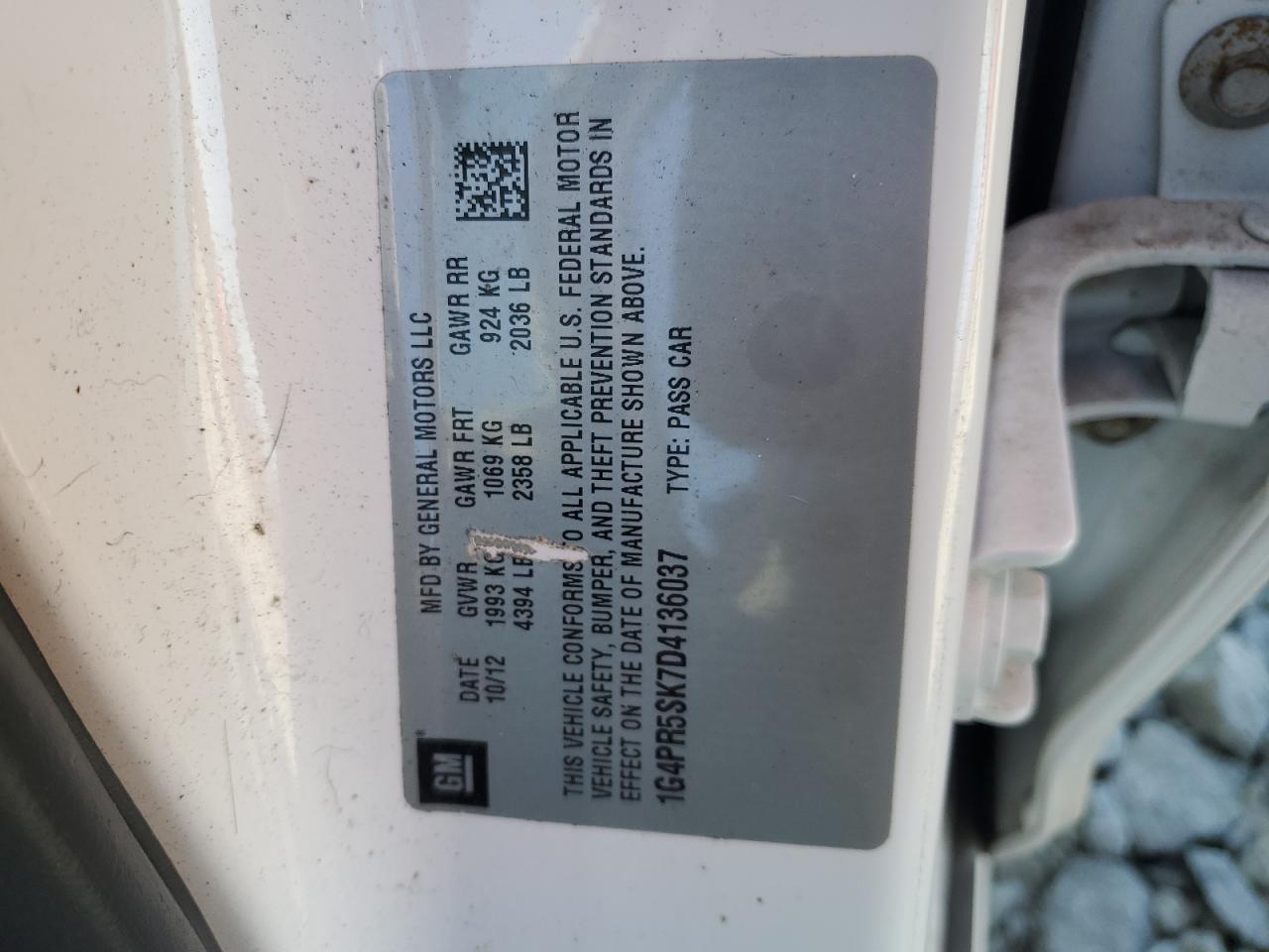 2013 Buick Verano Convenience VIN: 1G4PR5SK7D4136037 Lot: 92496895