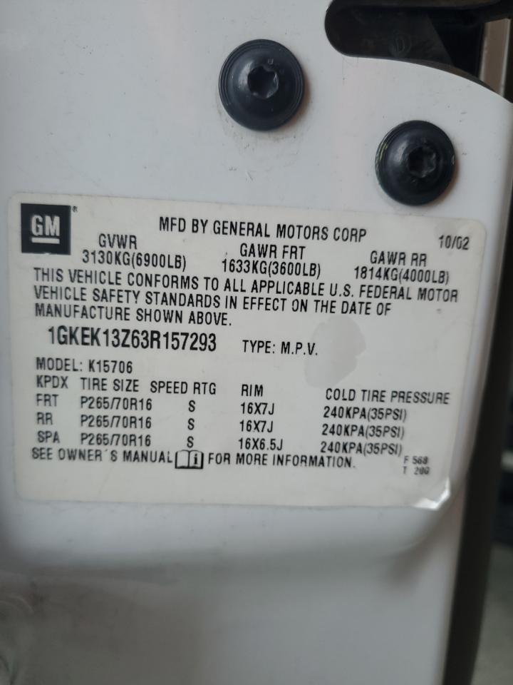 2003 GMC Yukon VIN: 1GKEK13Z63R157293 Lot: 92316955