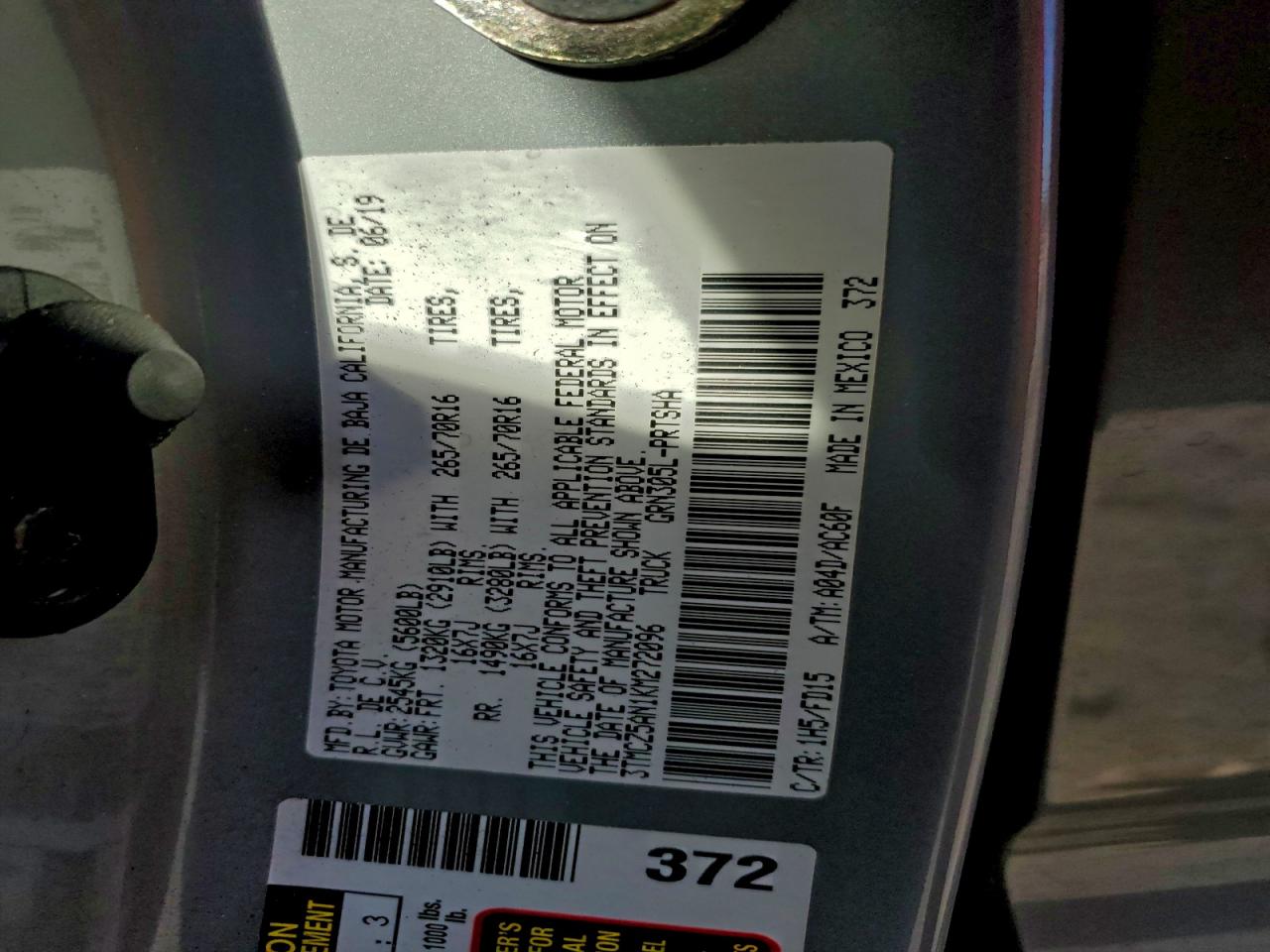 2019 Toyota Tacoma Double Cab VIN: 3TMCZ5AN1KM272096 Lot: 94284615