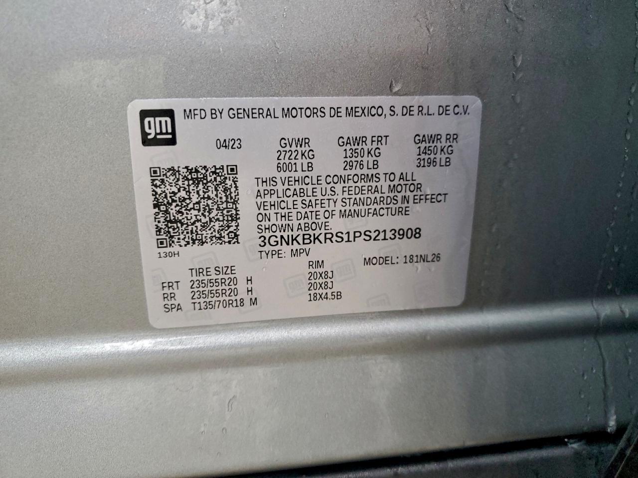 2023 Chevrolet Blazer Rs VIN: 3GNKBKRS1PS213908 Lot: 94239845