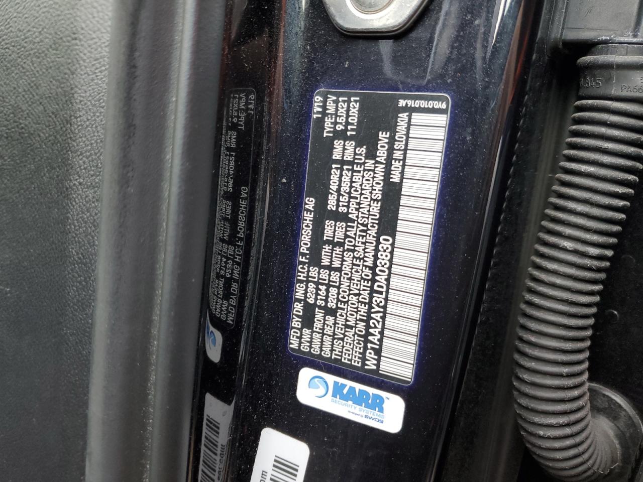 2020 Porsche Cayenne VIN: WP1AA2AY3LDA03830 Lot: 90590985