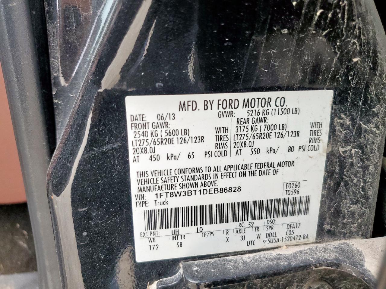 2013 Ford F350 Super Duty VIN: 1FT8W3BT1DEB86828 Lot: 92322565