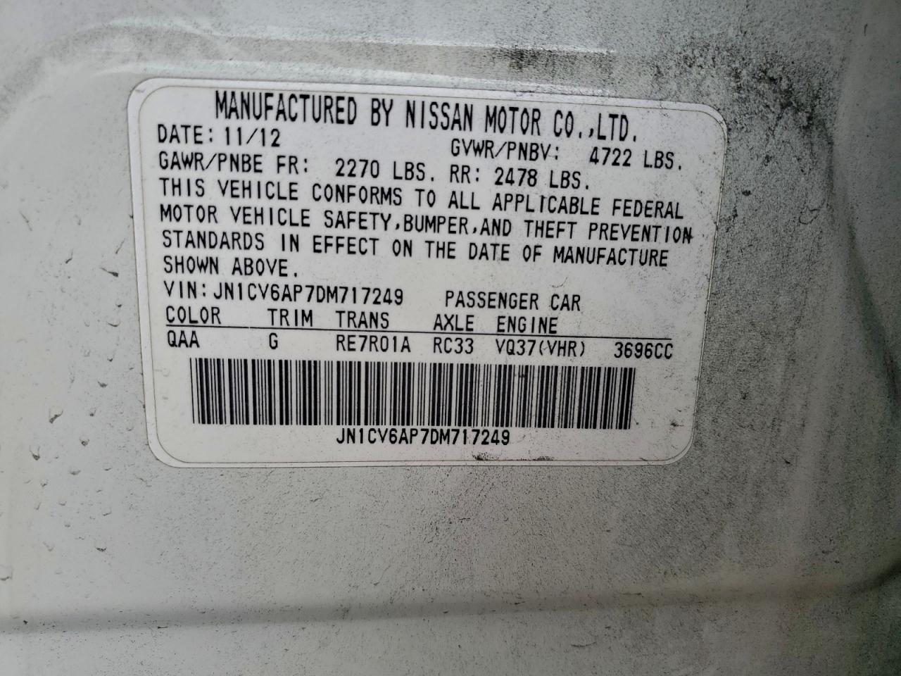 2013 Infiniti G37 Base VIN: JN1CV6AP7DM717249 Lot: 93840815