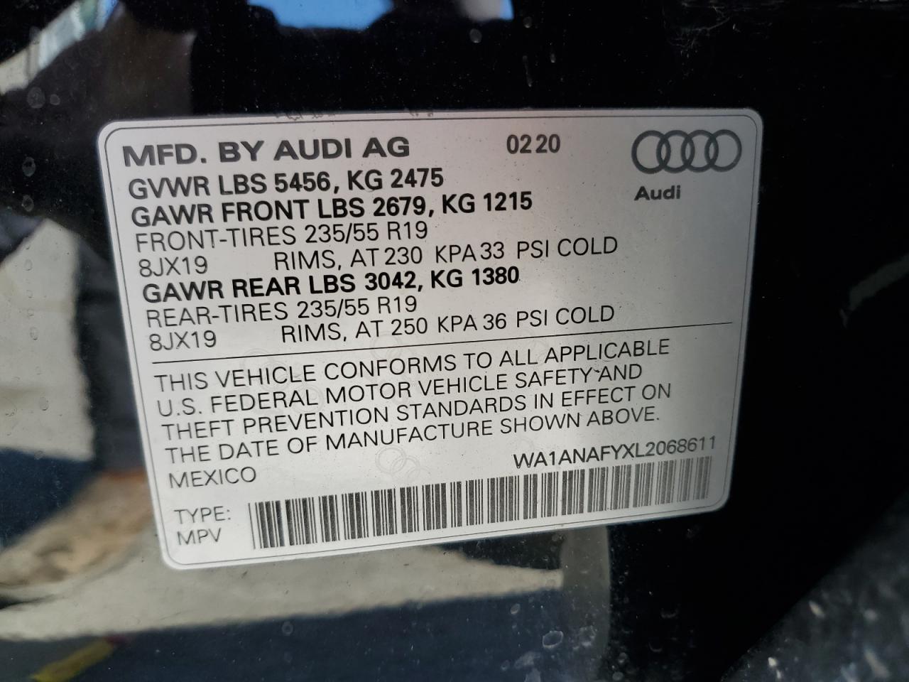 2020 Audi Q5 Premium VIN: WA1ANAFYXL2068611 Lot: 91819655