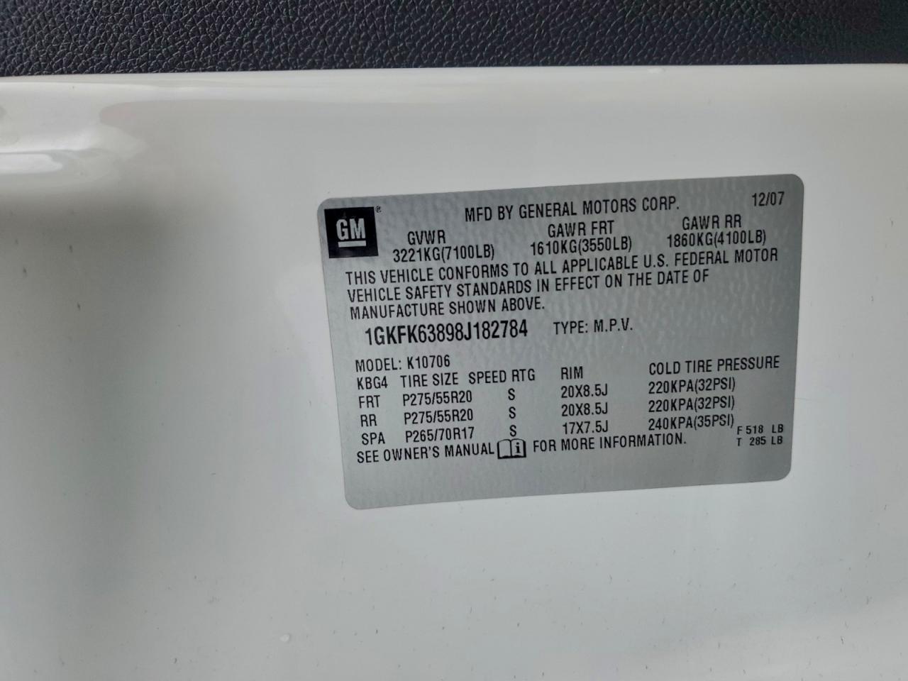 2008 GMC Yukon Denali VIN: 1GKFK63898J182784 Lot: 93890135