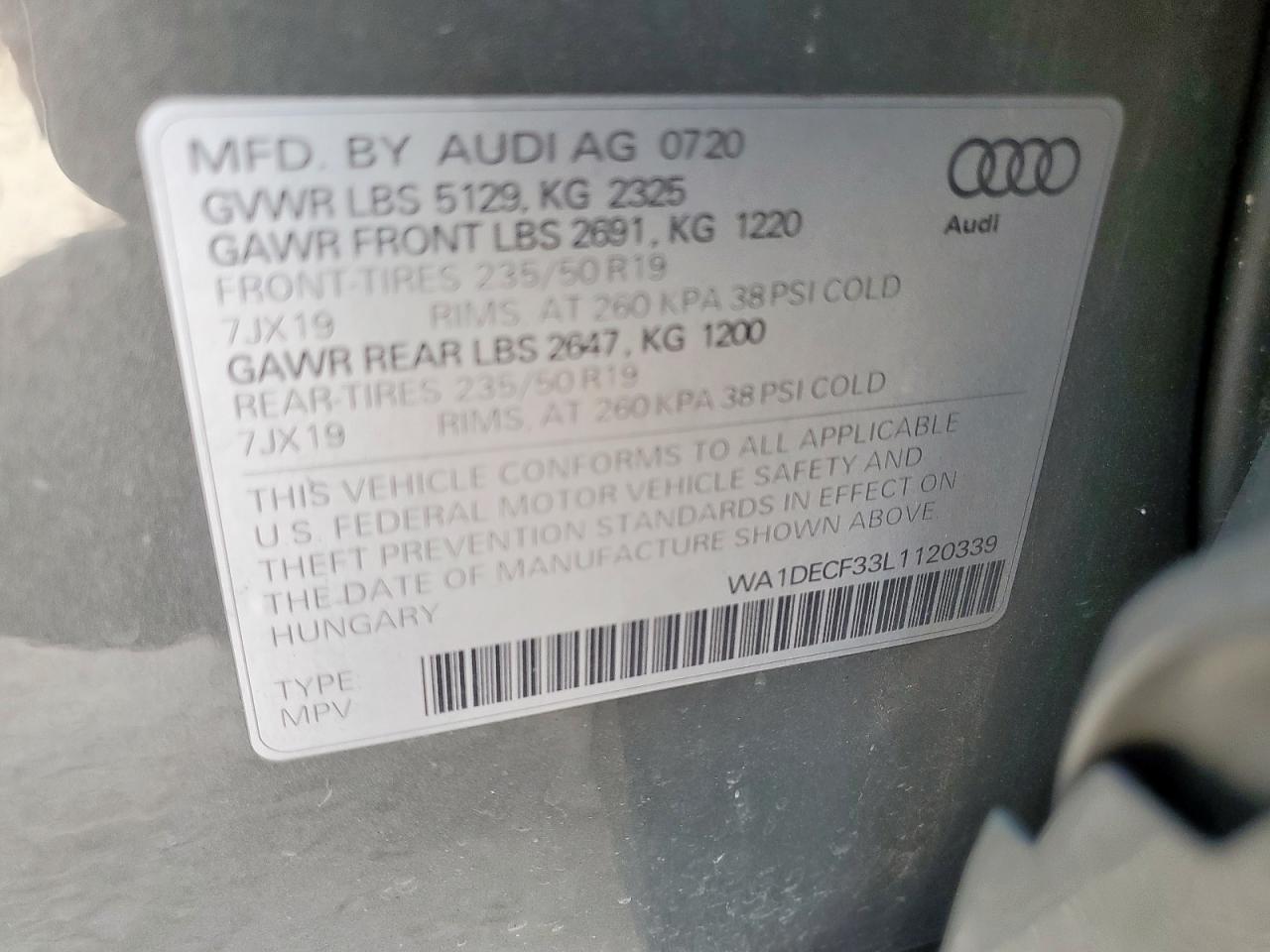 2020 Audi Q3 Premium S Line VIN: WA1DECF33L1120339 Lot: 93528755