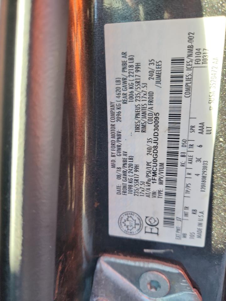 2018 Ford Escape Se VIN: 1FMCU0GD8JUD30095 Lot: 91942065