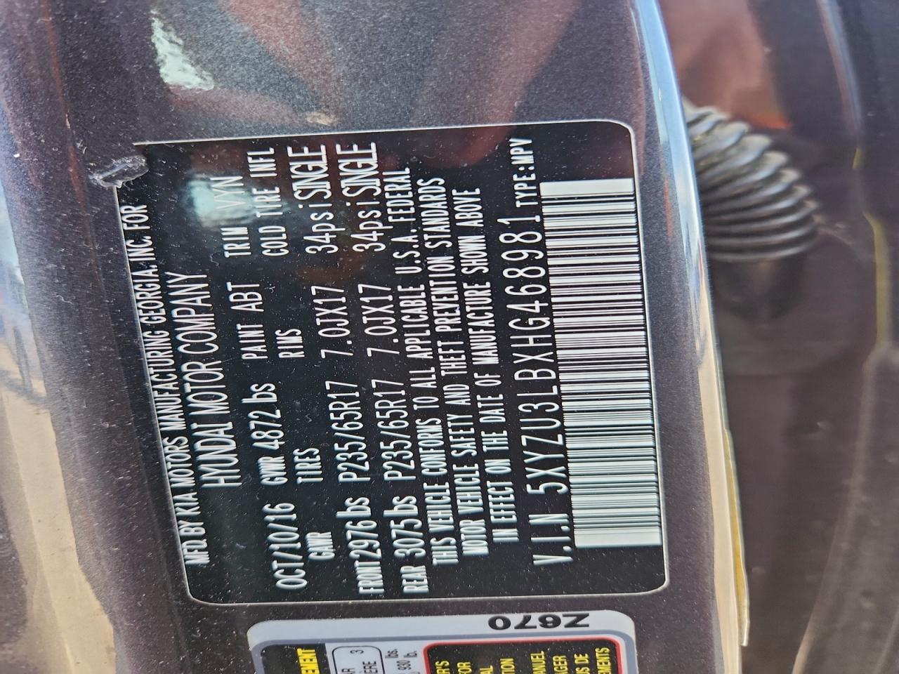 2017 Hyundai Santa Fe Sport VIN: 5XYZU3LBXHG468981 Lot: 94441645