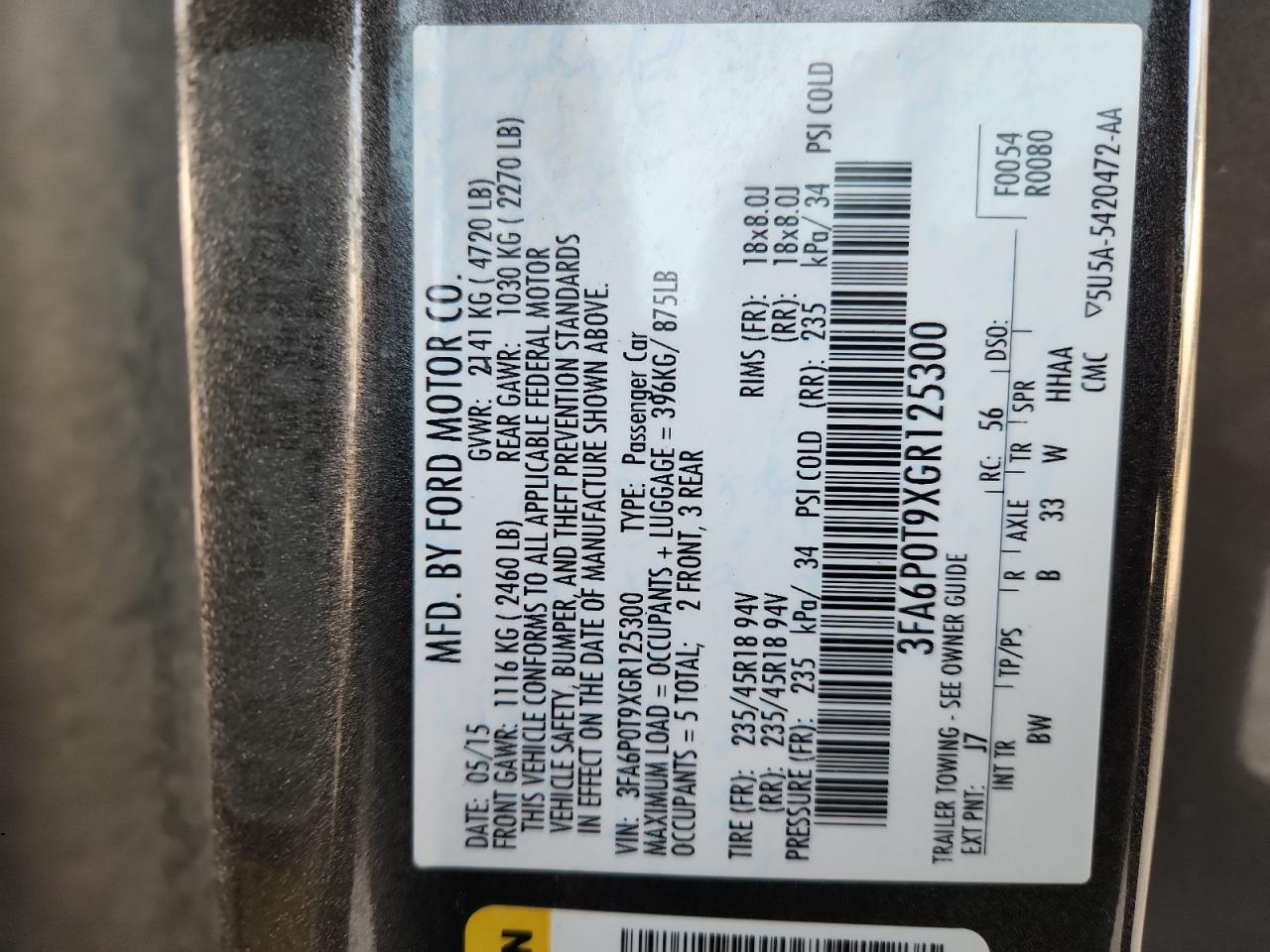 2016 Ford Fusion Se VIN: 3FA6P0T9XGR125300 Lot: 92035775