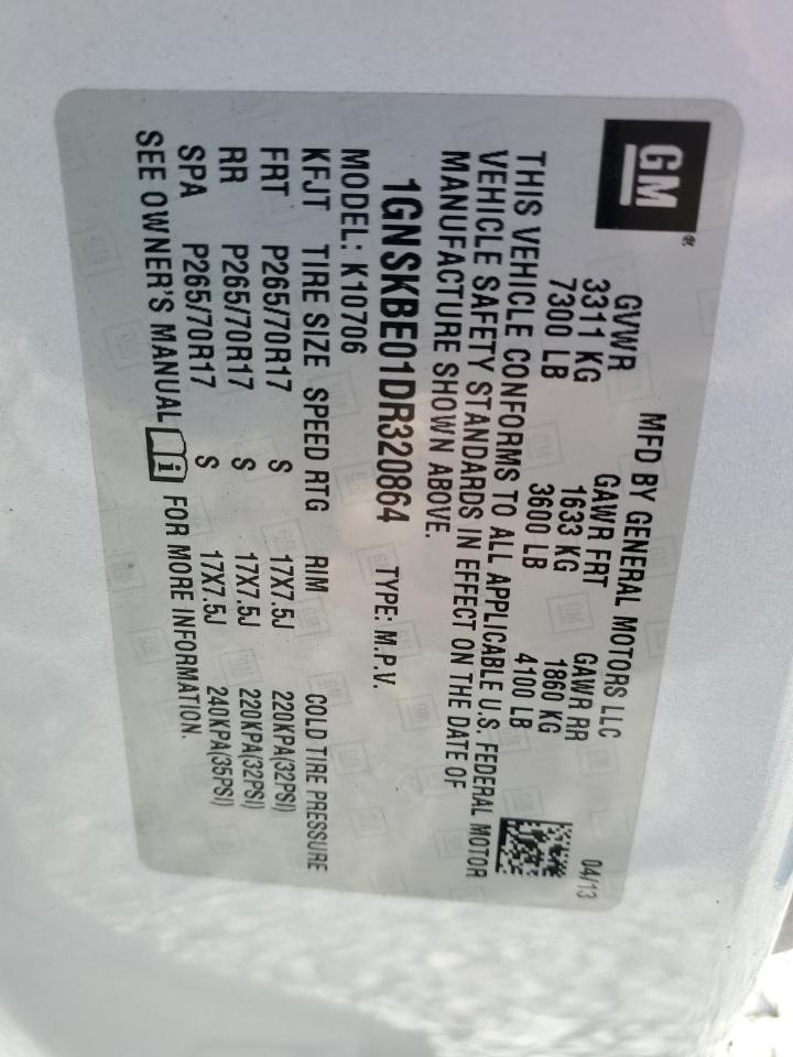 2013 Chevrolet Tahoe K1500 Lt VIN: 1GNSKBE01DR320864 Lot: 92093345