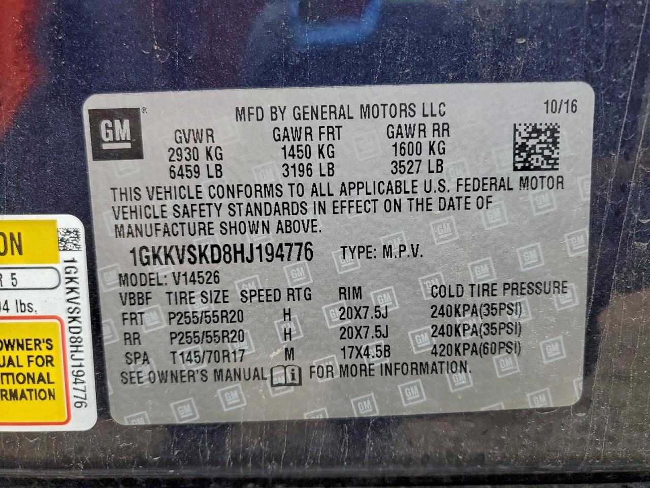 2017 GMC Acadia Limited Slt-2 VIN: 1GKKVSKD8HJ194776 Lot: 93639675