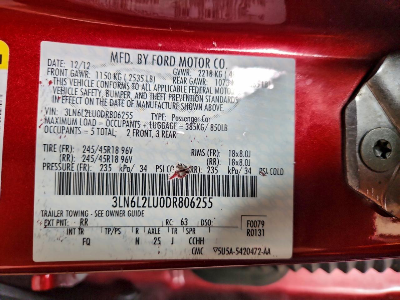 2013 Lincoln Mkz Hybrid VIN: 3LN6L2LU0DR806255 Lot: 94067285