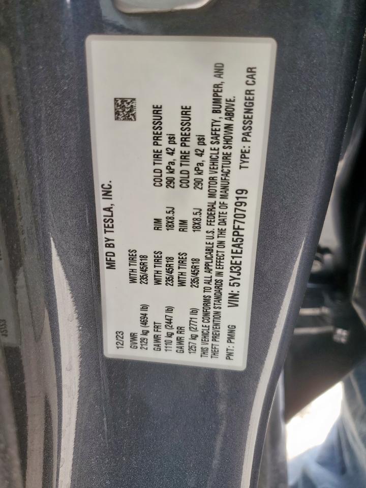 2023 Tesla Model 3 VIN: 5YJ3E1EA5PF707919 Lot: 92701535