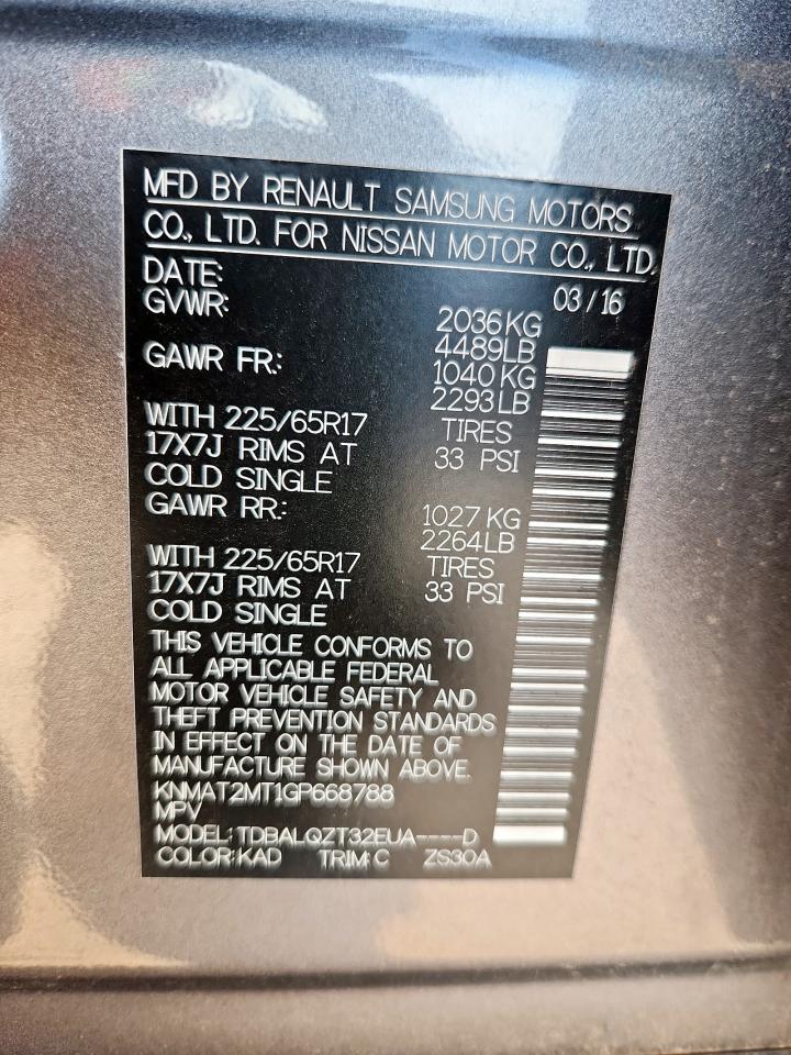 2016 Nissan Rogue S VIN: KNMAT2MT1GP668788 Lot: 93111985