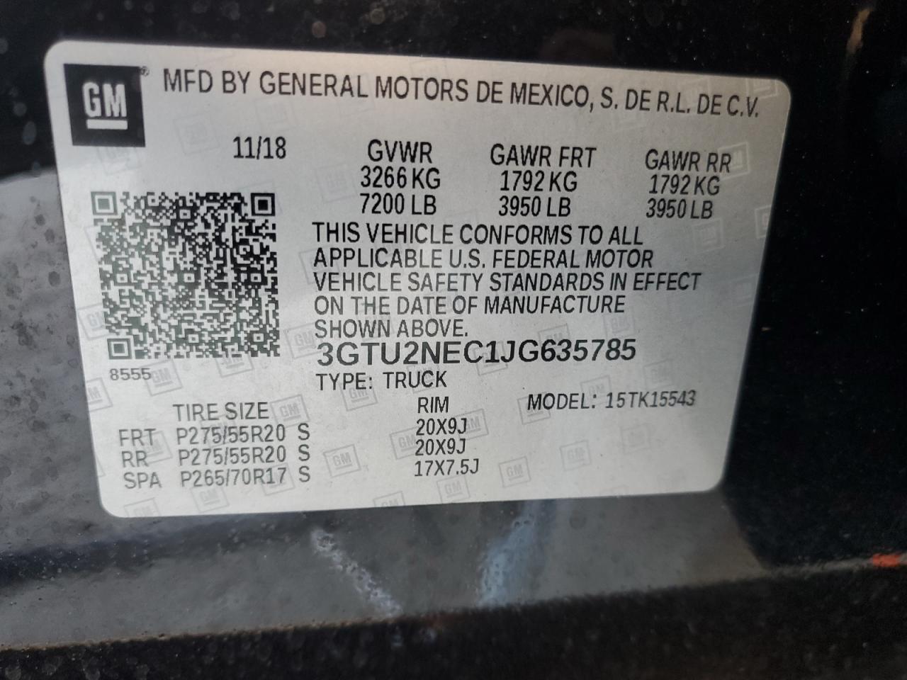 2018 GMC Sierra K1500 Slt VIN: 3GTU2NEC1JG635785 Lot: 93372805