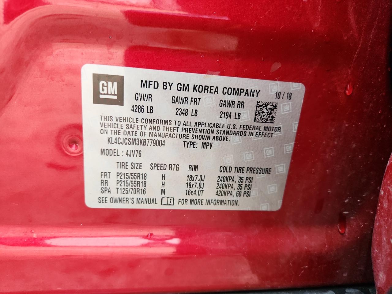 2019 Buick Encore Essence VIN: KL4CJCSM3KB779004 Lot: 93342095