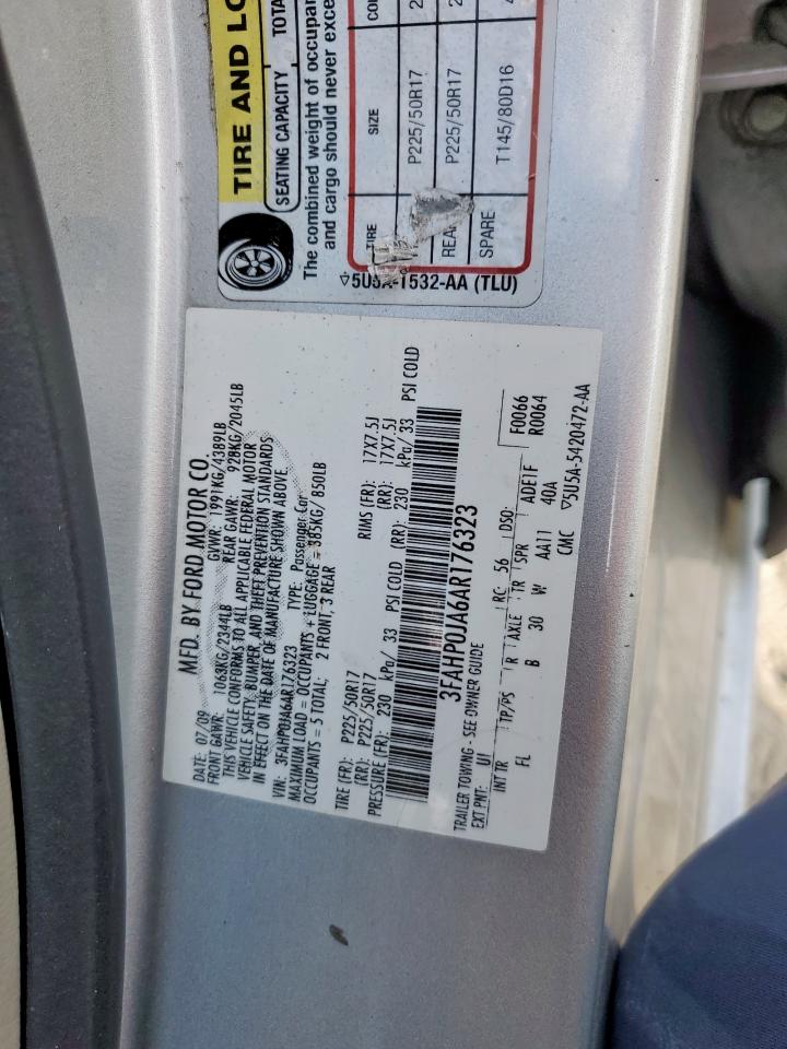 2010 Ford Fusion Sel VIN: 3FAHP0JA6AR176323 Lot: 93293465