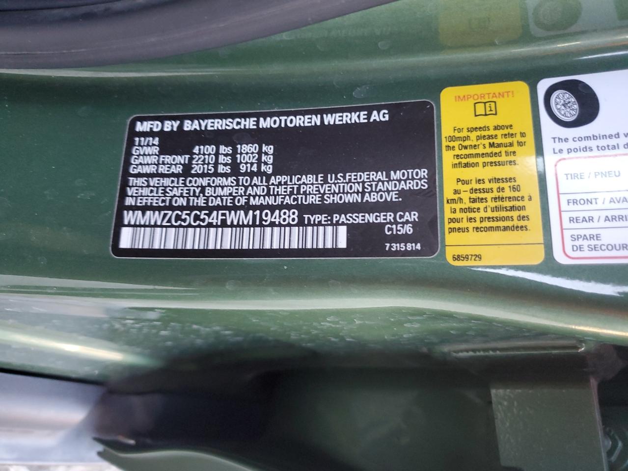 2015 Mini Cooper S Countryman VIN: WMWZC5C54FWM19488 Lot: 92176295