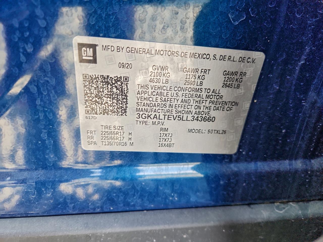 2020 GMC Terrain Sle VIN: 3GKALTEV5LL343660 Lot: 92004655