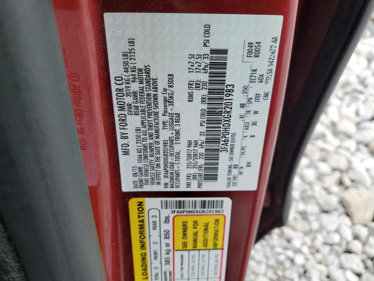 2016 Ford Fusion Se VIN: 3FA6P0HDXGR201983 Lot: 93765505