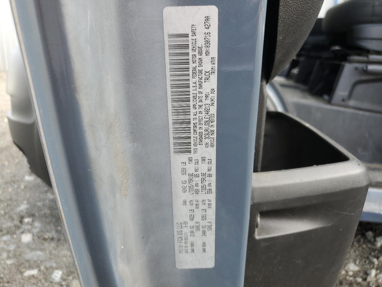 2020 Ram Promaster 3500 Delivery Van VIN: 3C6URVJG9LE140213 Lot: 86990705