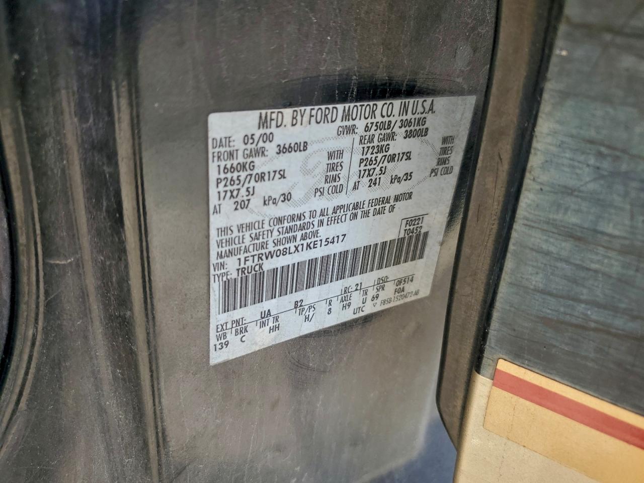 2001 Ford F150 Supercrew VIN: 1FTRW08LX1KE15417 Lot: 94132445
