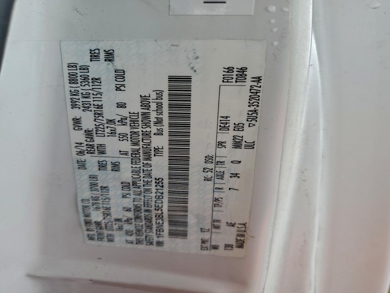 2014 Ford Econoline E350 Super Duty Wagon VIN: 1FBNE3BL5EDB21255 Lot: 91741695