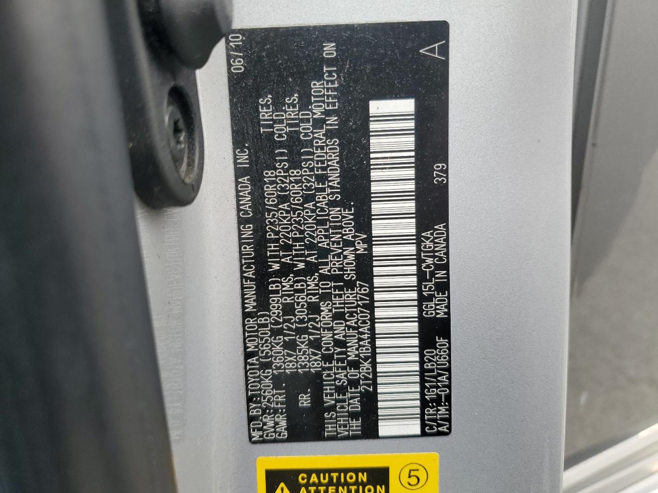 2010 Lexus Rx 350 VIN: 2T2BK1BA4AC071767 Lot: 93854665