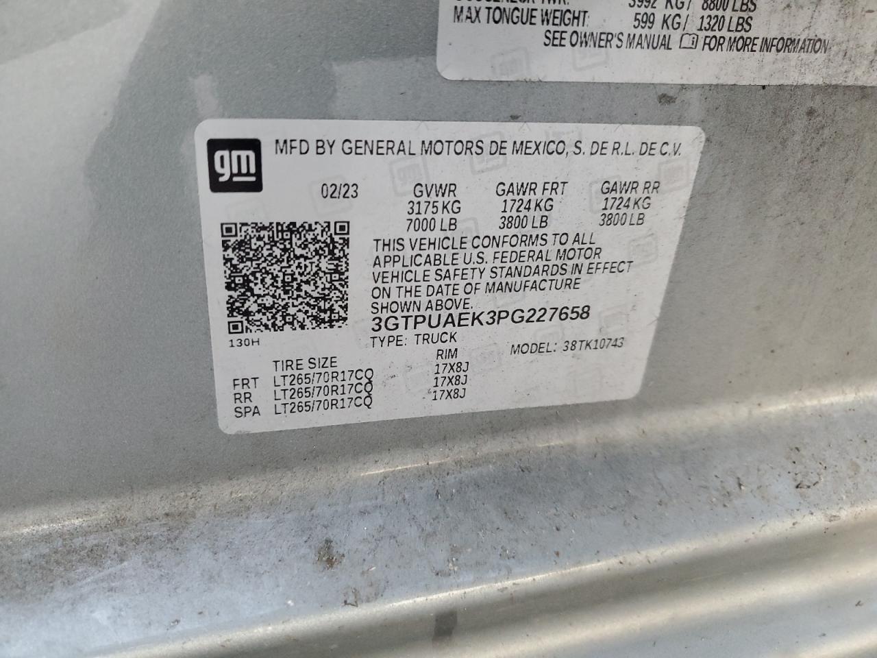 2023 GMC Sierra K1500 VIN: 3GTPUAEK3PG227658 Lot: 91321105