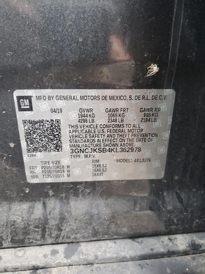 2019 Chevrolet Trax Ls VIN: 3GNCJKSB4KL362978 Lot: 90257925