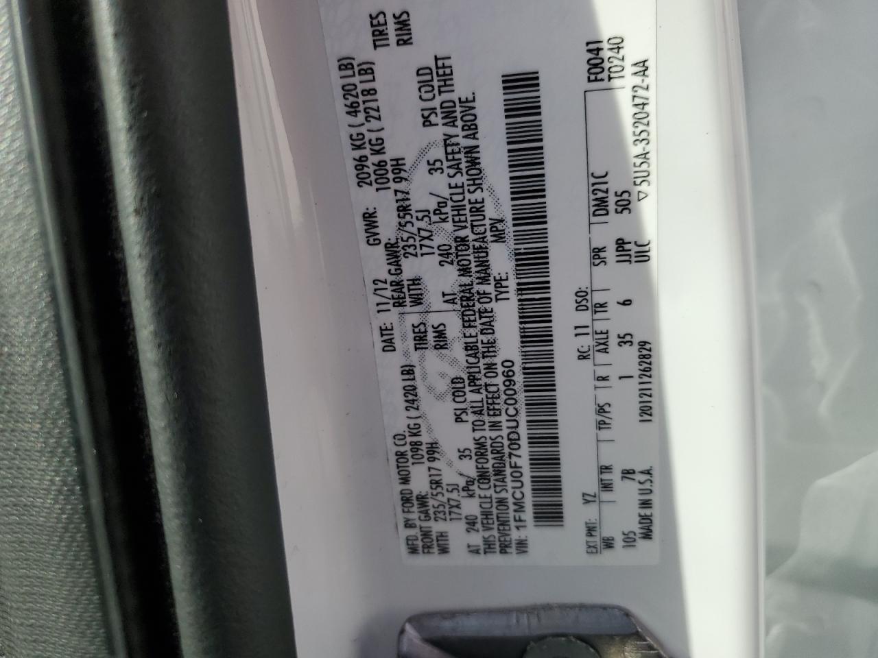 2013 Ford Escape S VIN: 1FMCU0F70DUC00960 Lot: 93257145